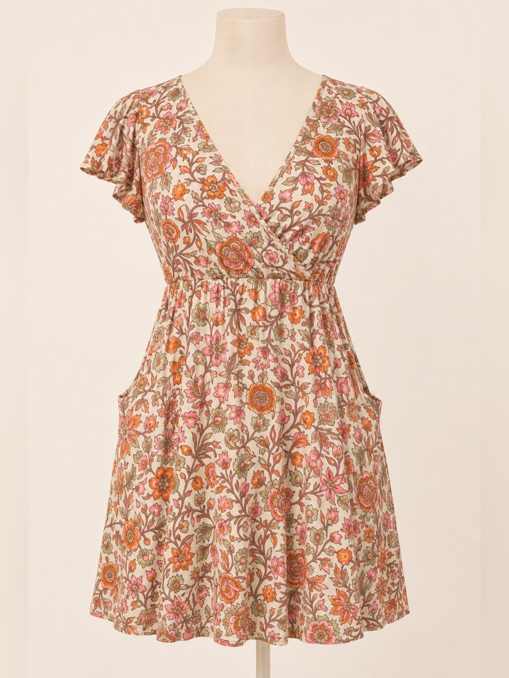 NIP FENSACE Floral Wrap V-Neck Ruffle Sleeve Dress Size XL